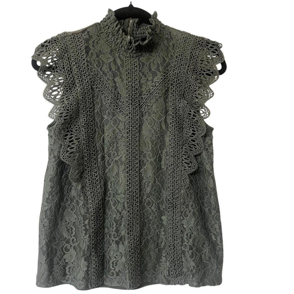 Romantic Victorian English heritage Lace Sleeveless Top - Green dark hunter